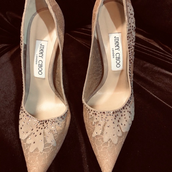 Jimmy Choo Shoes - Jimmy Choo Women's Taupe Lace Pointed-Toe Pumps